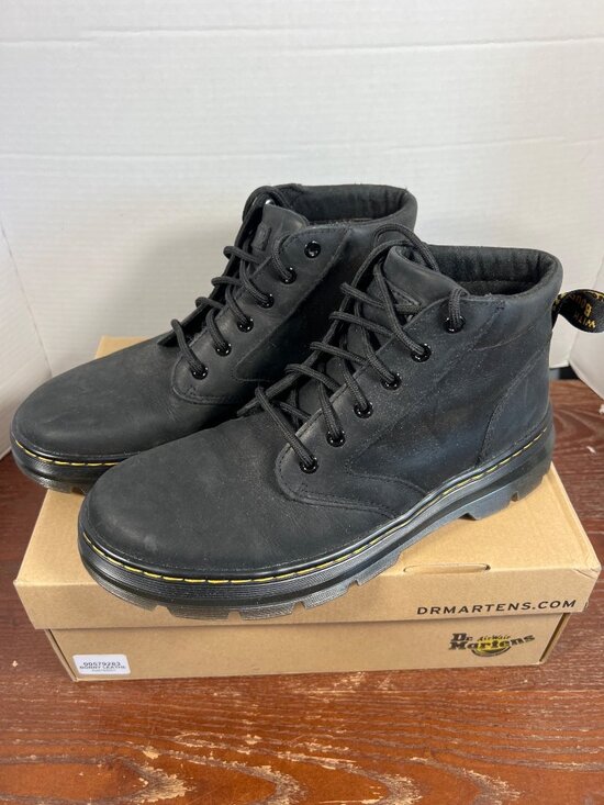 Dr. Martens Mens Bonny Leather Black Boots US Size 10 Durable Yellow Stitching W